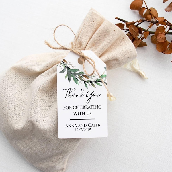 Personalized Greenery Thank You Gift Tags for Wedding Favors, Welcome Bags, Custom Small to Large Sizes Tags