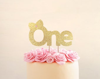 Gouden glitter ONE-taarttopper: eerste verjaardagsfeestje meisje