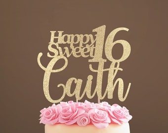 Personalized Sweet 16 Cake Topper: Glitter Party Decoration