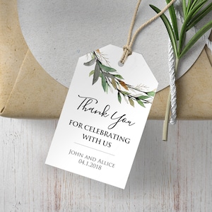Small Greenery Eucalyptus Thank You Favor Tags, Birthday Favors Tags, Rustic Country Thank you for celebrating with us with Green Flowers