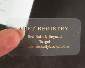 Custom Foil Wedding Registry Stickers Clear, White, or Black