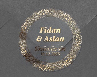 Personalized Wedding Favor Stickers Clear Stickers with Gold Frame