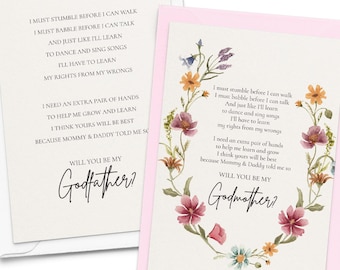 Godparents Proposal Gift Set of 2 Godmother Proposal Card & Godfather Proposal Card, Will You Be My Godmother, Will you be my Godfather card