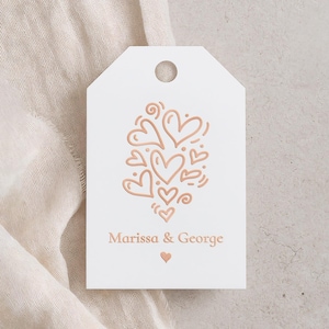 Personalized Wedding Favor Tags Rose Gold Foiled Custom Heart Design Gift Tag Gift Tags with Bride and Groom Names Gold Wedding Decoration