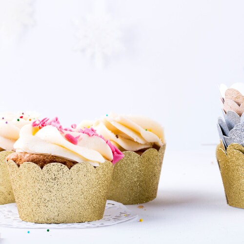 Cupcake Wrappers Gold Glitter Birthday Muffin Wraps Cupcake Etsy
