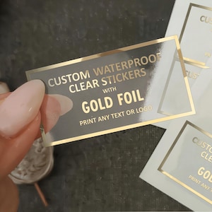 Transparente Aufkleber mit Goldfolienprägung, personalisierte, wasserfeste Vinylaufkleber mit Logo oder individuellem Text, kleine Rosenfolie