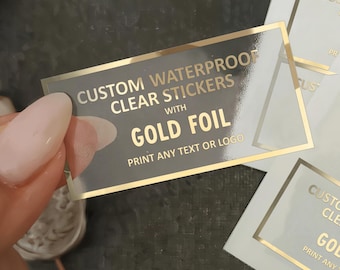 Clear Sticker Labels Printing with Gold Foil Personalized Transparent Waterproof Vinyl Stickers with Logo or Custom Text Small Rose Foil
