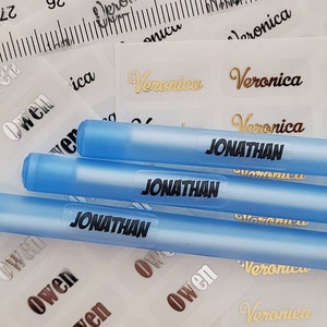 Mini Gold Foiled Clear Transparent Kids Name Labels per materiale scolastico, piccole etichette scolastiche, adesivi per bambini, asilo nido, etichettatura del nome del campo