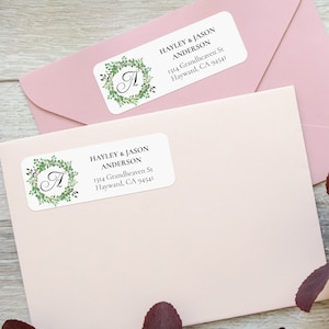 Wedding Return Address Labels Personalized Envelope Stickers for Invitations Bulk Greenery Floral Monogram Custom Mailing Labels