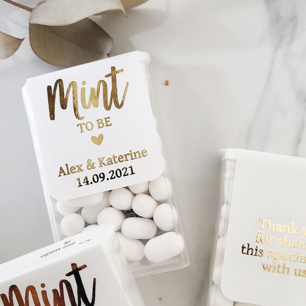 Mint to be Tic Tac Stickers for Wedding Favors with Gold, Rose Gold or Silver foils, Custom Wedding gift thank you mints labels