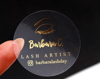 Custom Lash Logo Labels Stickers, Clear Gold Foil Eyelash labels great for Eyelash Packaging, Personalized Eyelasehes Extensions Supplies