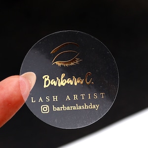 Custom Lash Logo Labels Stickers, Clear Gold Foil Eyelash labels great for Eyelash Packaging, Personalized Eyelasehes Extensions Supplies