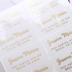 Clear Gold Return Address Labels, Personalised Transparent Family Return Address Stickers Weddings, Save the Date, Couples,Business, Company