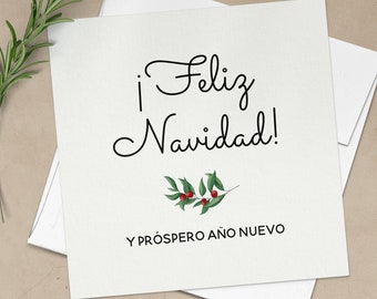 Tarjeta Española Feliz Navidad con Bayas de Navidad, Feliz Navidad y Prospero año Nuevo Tarjeta, Feliz Navidad Feliz Año Nuevo Tarjeta, Saludos