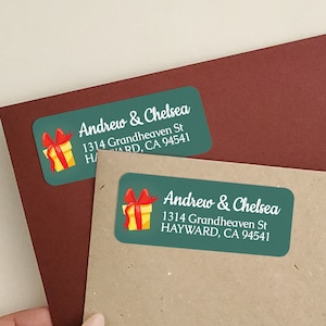 Kerstcadeau adresetiketten stickers, groene kerstcadeau retouradresetiketten, vakantie adresetiketten voor familiewenskaarten