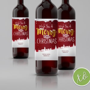 Christmas Wish a Little Merry Christmas-wijnetiketten Aangepaste kerstwijnetiketten Aangepaste wijnetiketten Gepersonaliseerde vakantiewijnflesetiketten