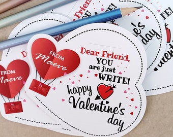 Kids Valentines Day Gifts, Funny Valentine Favor for Classroom Valentine Exchange,  Personalized Valentines with Pencil INCLUDED