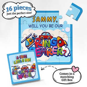 Gepersonaliseerd voorstel voor ringdrager, word jij ons cadeau voor ringdrager, blauwe aangepaste puzzel met kaart, Page Boy, verzoek om ringbeveiliging