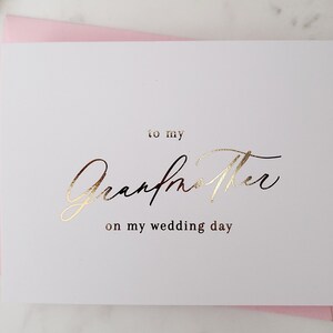 Para minha avó no dia do meu casamento, cartão do dia do casamento, cartão da noiva, para minha avó no dia do meu casamento, cartões de casamento, cartão de agradecimento dourado