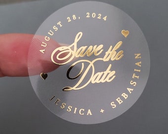 Custom Save the Date Envelope Seals, Gold Save the Date Stickers, Clear Save the Date Stickers, Personalized Save the Date Labels, Rose Gold