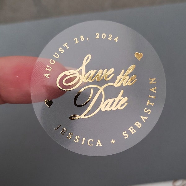 Custom Save the Date Envelope Seals, Gold Save the Date Stickers, Clear Save the Date Stickers, Personalized Save the Date Labels, Rose Gold