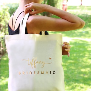 Bridesmaid Proposal Bag Bridesmaid Tote Bag Gold Canvas Bag Bridesmaid Tote Monogrammed Bridal Party Proposal Bag Bachelorette Party Bags