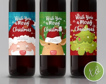 Fun Christmas Gift Wine Labels Christmas Wine Labels Holiday Wine Labels Wish You a Merry Little Christmas Cute Wine Labels Custom Labels