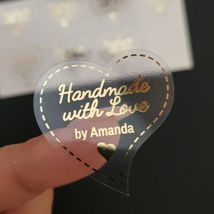 Etichetta adesiva personalizzata fatta a mano con amore, etichette sventate a forma di cuore, adesivi fatti a mano, etichettatura per piccole imprese, idee per etichettatura fatte a mano