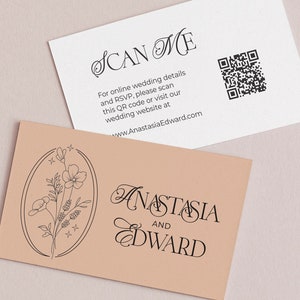 Florale Hochzeit Website Karte, QR Code Website Karten mit Goldfolie, Blush Pink Website Karten, Hochzeit Briefpapier, RSVP Online Insert Details