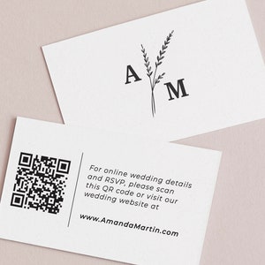 QR Code Wedding Website Card, Wedding Website Card, Foiled Gold, Silver Monogram Custom Wedding Insert Cards, Flower Branch RSVP Online Card