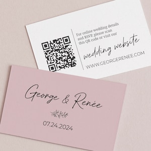 Classic Wedding Website Card with QR Code, Elegant Blush Wedding Website, Insert Cards, RSVP Online Gold Enclosure Card, Custom Details Card