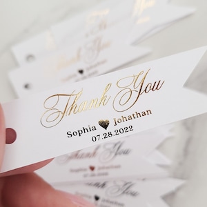 Custom Wedding Gold Foiled Thank you Tags for Wedding Favors and Gift Bags, Personalized Hang Tags, Wedding Thank you Tags, Gift Tag