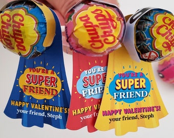 Personalized Lollipop Valentine: Super Friend Kids Classroom Favors