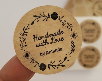 Personalized Kraft Handmade with Love Stickers: Floral Business Labels
