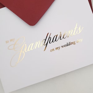 Para mis abuelos en el día de mi boda Tarjeta de nota con lámina de oro, plata y oro rosa Tarjeta plegable para el día de la boda de los abuelos para abuelos