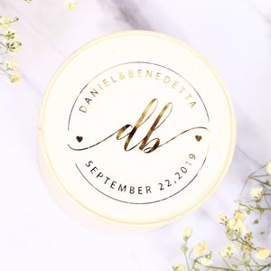 Monogram Clear Wedding Labels with Gold Foil, Rose Gold, Silver Custom Text for Party Favors, box, bottles, envelopes - Weddings, Birthday, baby shower, custom logo, small business branding, box, gift bags