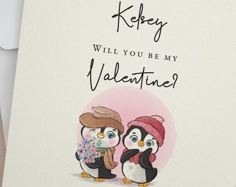 Personalisierte Willst du mein Valentinstag Karte, süße Kinder Valentinstag Karte, Pinguin Valentinstag Karte für die Schule, sei mein Valentinstag Karte jeder Name