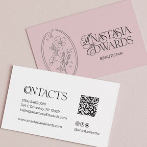 Floral QR Code Business Card: Gold Foil, Editable Template