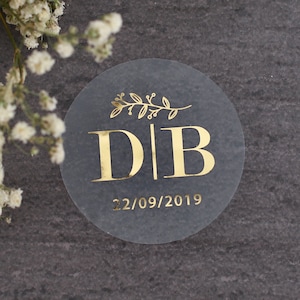 Hochzeit Gunst Aufkleber Goldfolie Bevorzugungen Monogramm Kundenspezifische Aufkleber Personalisierte Hochzeits-Aufkleber für Bevorzugungen Umschläge Siegel Danke Aufkleber Bild 1