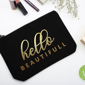 Hello Beautiful Makeup Bag, Bridesmaid Makeup Bag, Bridesmaid Gifts, Asking Bridesmaids, Bridal Party, Bridesmaid Cosmetic Bags Canvas Pouch