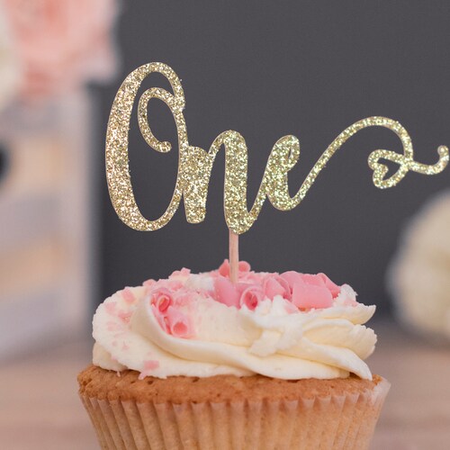 First Birthday Cupcake Toppers Girl Gold Glitter ONE Etsy