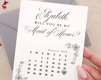 Personalized Bridesmaid Proposal Card Elegant Calendar Save the Date