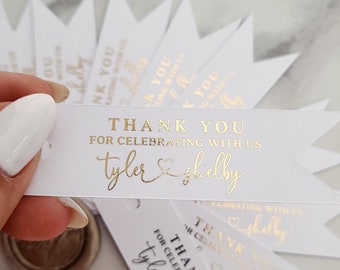 Custom Wedding Gold Foiled Thank you Tags for Wedding Favors and Gift Bags, Rose Gold, Silver Color Options, Personalized Favor Tags