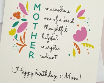 Buy Happy Birthday Mom Card: Floral Mother Acronym Design Online