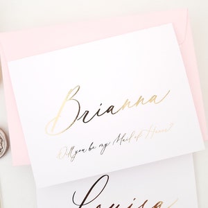 Cartes personnalisées de proposition de demoiselle d'honneur, sera ma carte de demoiselle d'honneur, cartes de feuille d'or, idée de boîte de proposition de demoiselle d'honneur, carte de demoiselle d'honneur