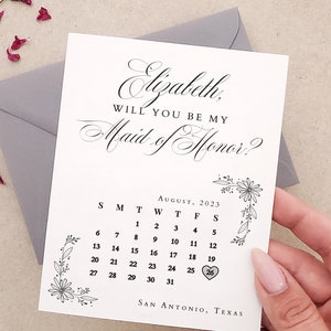 "Personalisierte Brautjungfer Vorschlag Kalender Karte, ""Save the Date"", elegant, werden Sie meine Brautjungfer sein - Einsatz für Geschenkbox, Trauzeugin Karte."