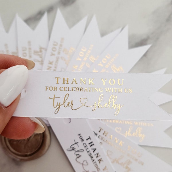 Custom Wedding Gold Foiled Thank you Tags for Wedding Favors and Gift Bags, Rose Gold, Silver Color Options, Personalized Favor Tags