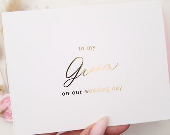 To My Groom Wedding Day Card: Elegant Calligraphy, Foil Options