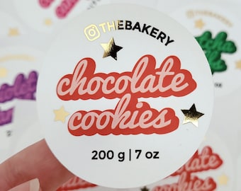 Custom Gold Foil Cookie Stickers: Retro Bakery Label, Business Packaging