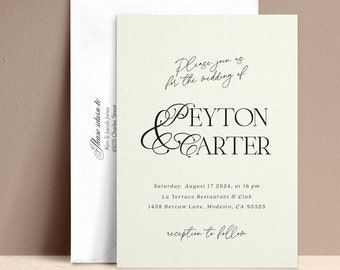 Elegant Wedding Invitation Pack, Simple Wedding Invites, Personalized Modern Invitations with Envelopes, Classic White and Black Invites